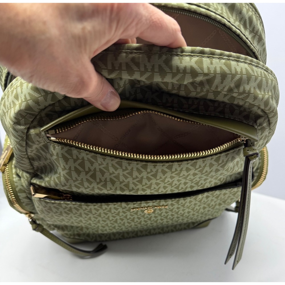 Michael Kors Prescott LG Backpack Smokey Olive  Leather Trim Gold Hardware - Picture 6 of 13